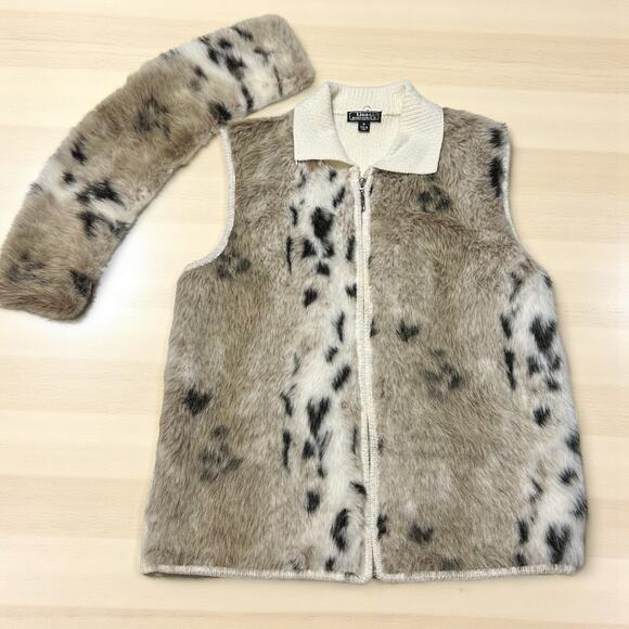 Lisa International Faux Fur Sweater Vest Size M Removable Collar Full Zip Chic - Picture 3 of 9